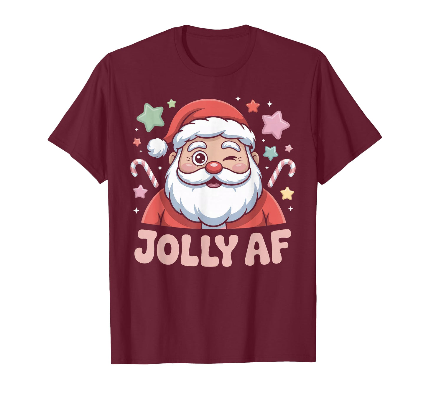 Jolly AF Santa Winking Holiday Snarky Christmas T-Shirt
