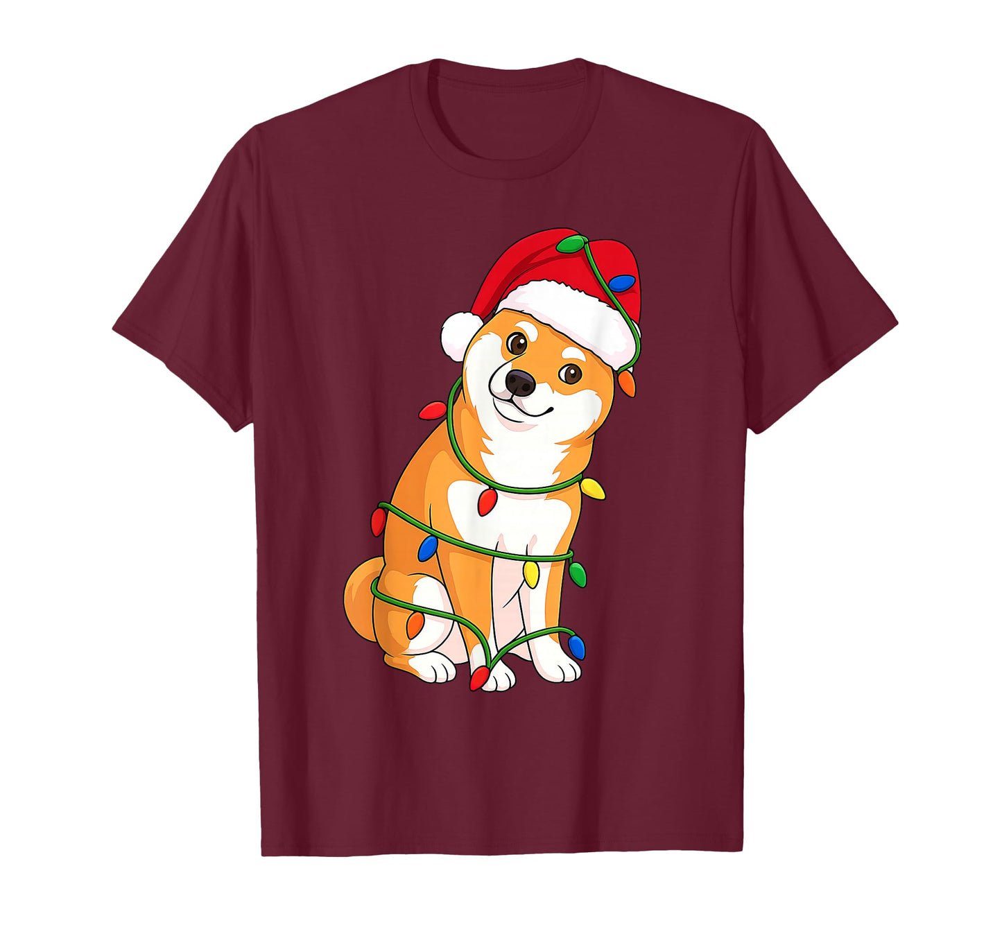 Shiba Inu Christmas Tree Lights Holiday Dog Lover T-Shirt