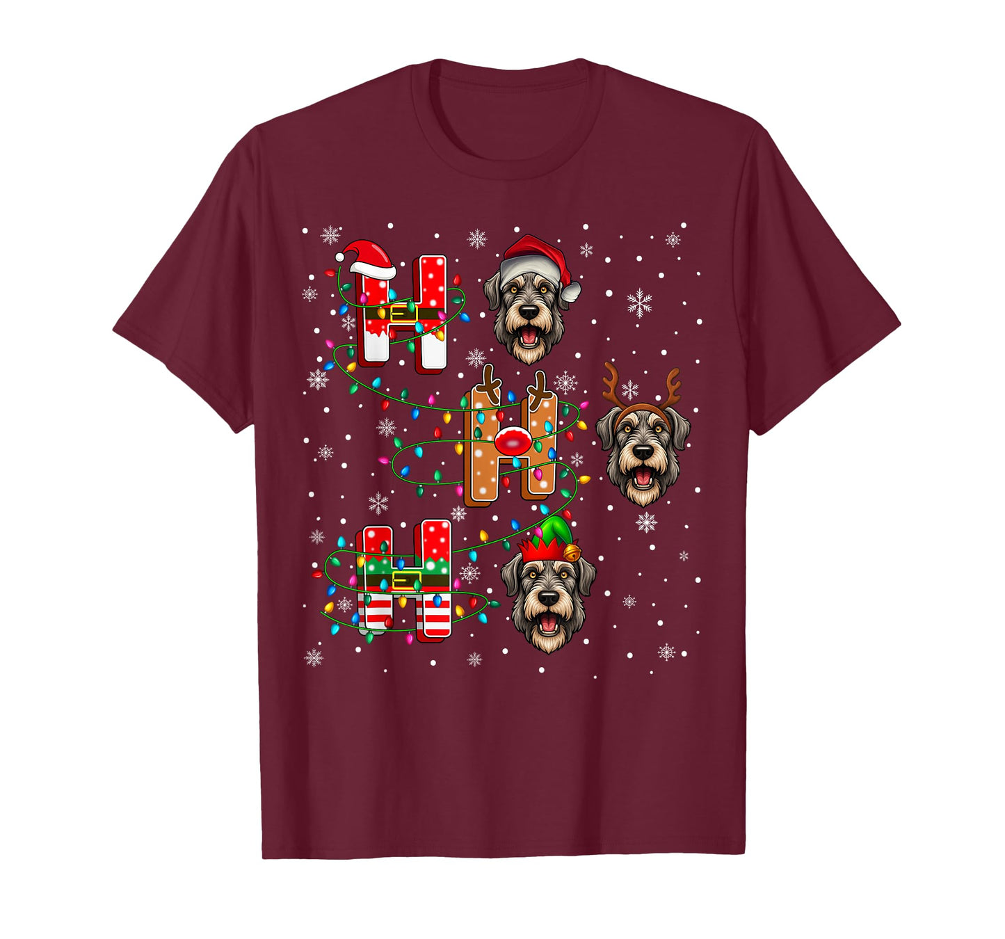 Ho Ho Ho Santa Hat Elf Matching Irish Wolfhound Dog Xmas T-Shirt