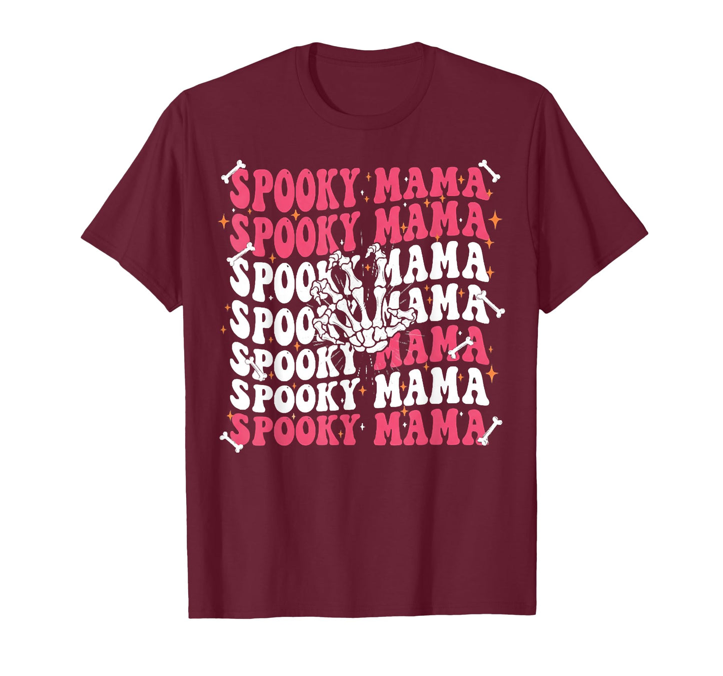 Groovy Spooky Mama Skeleton Pattern Halloween Party Outfit T-Shirt