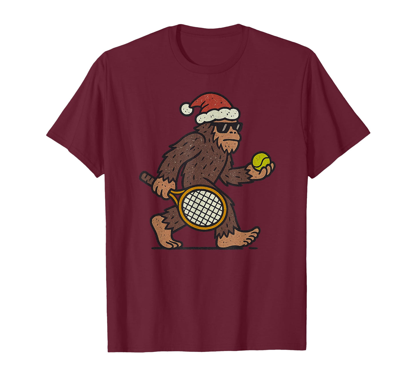 Sasquatch Playing Tennis Christmas Vintage Funny Xmas T-Shirt