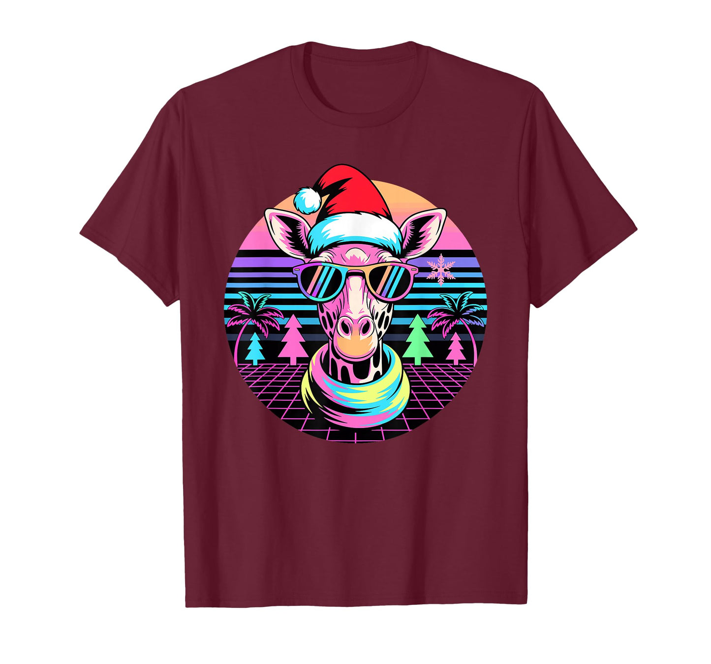 Christmas Synthwave Giraffe Sunglasses Giraffes T-Shirt