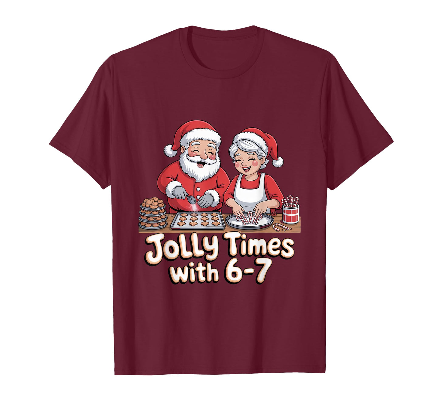 Funny 6 7 Six Seven Meme Christmas Santa Claus Women Men T-Shirt