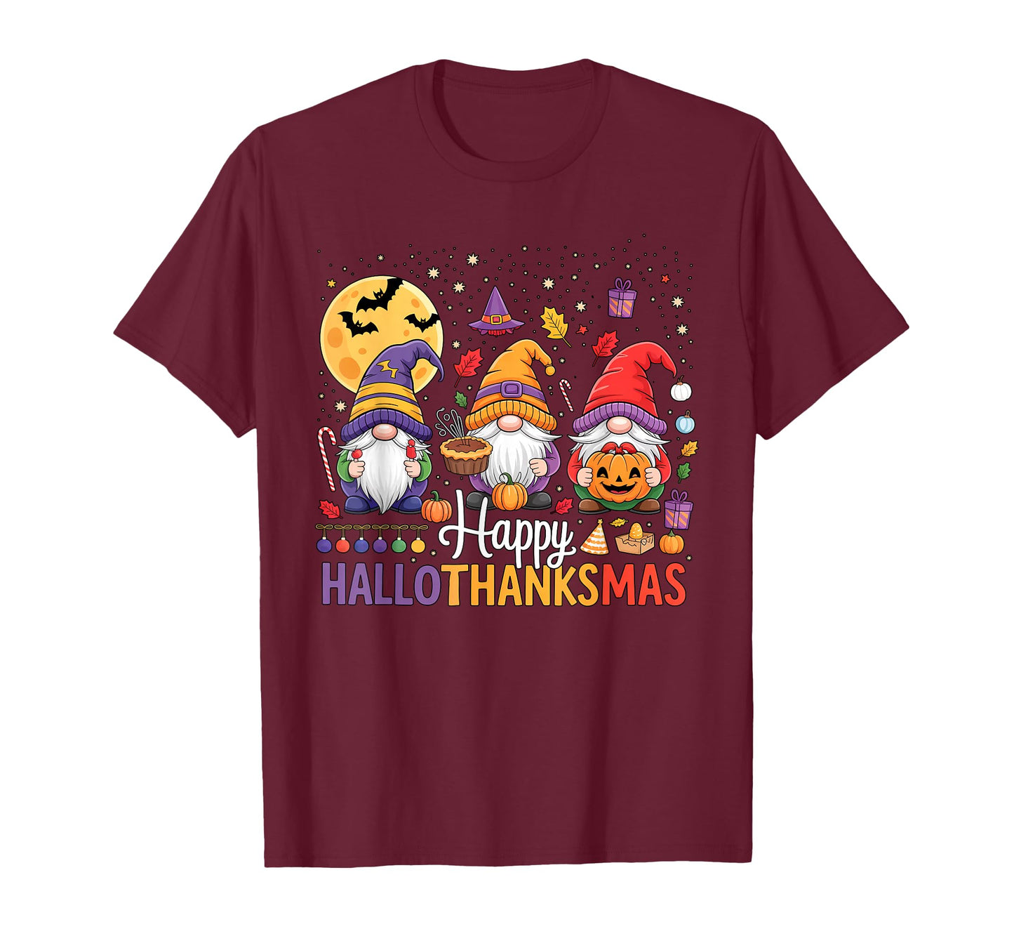Halloween Thanksgiving Christmas Happy HalloThanksMas Gnomes T-Shirt