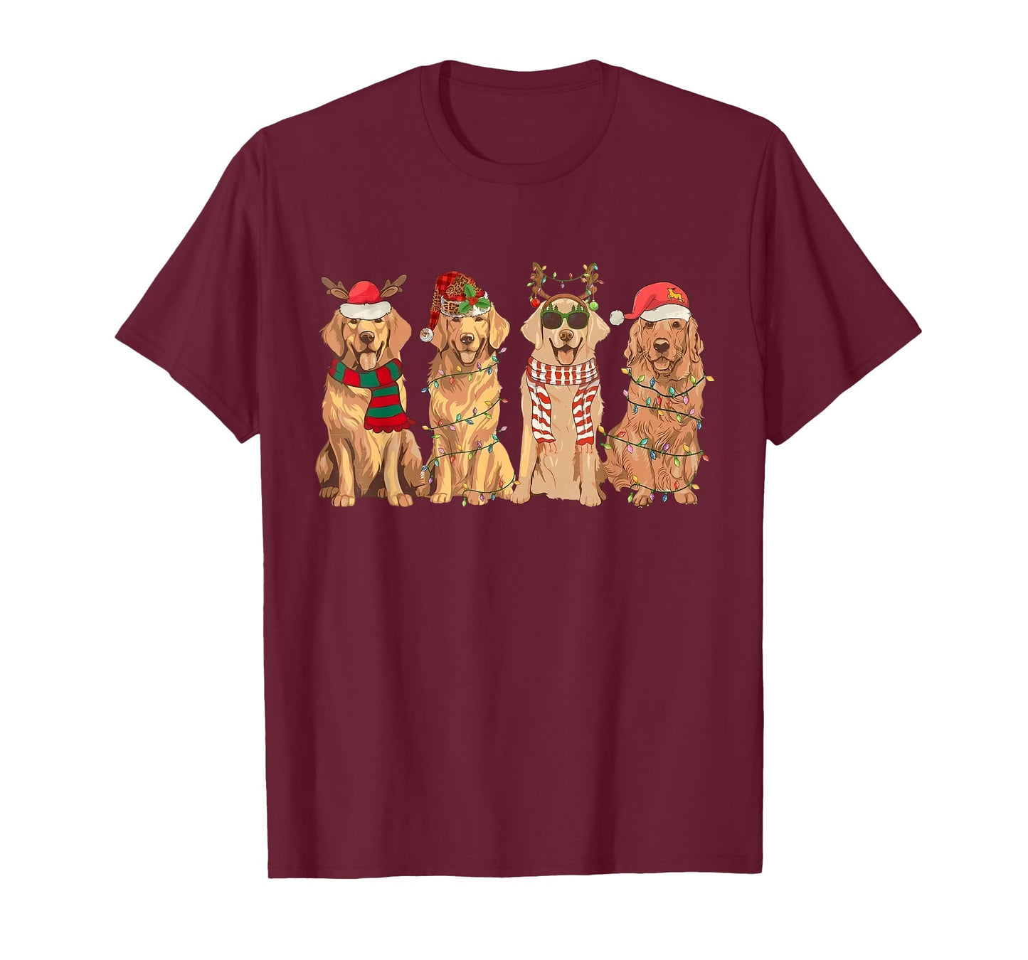 Funny Vintage Santa Golden Retriever Dogs Christmas Lights T-Shirt