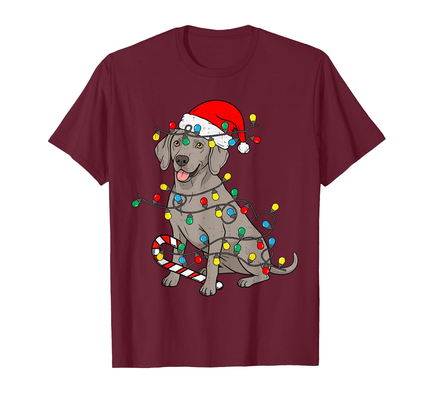 Weimaraner Dog Christmas Lights Santa Xmas Pet Dog Lover T-Shirt