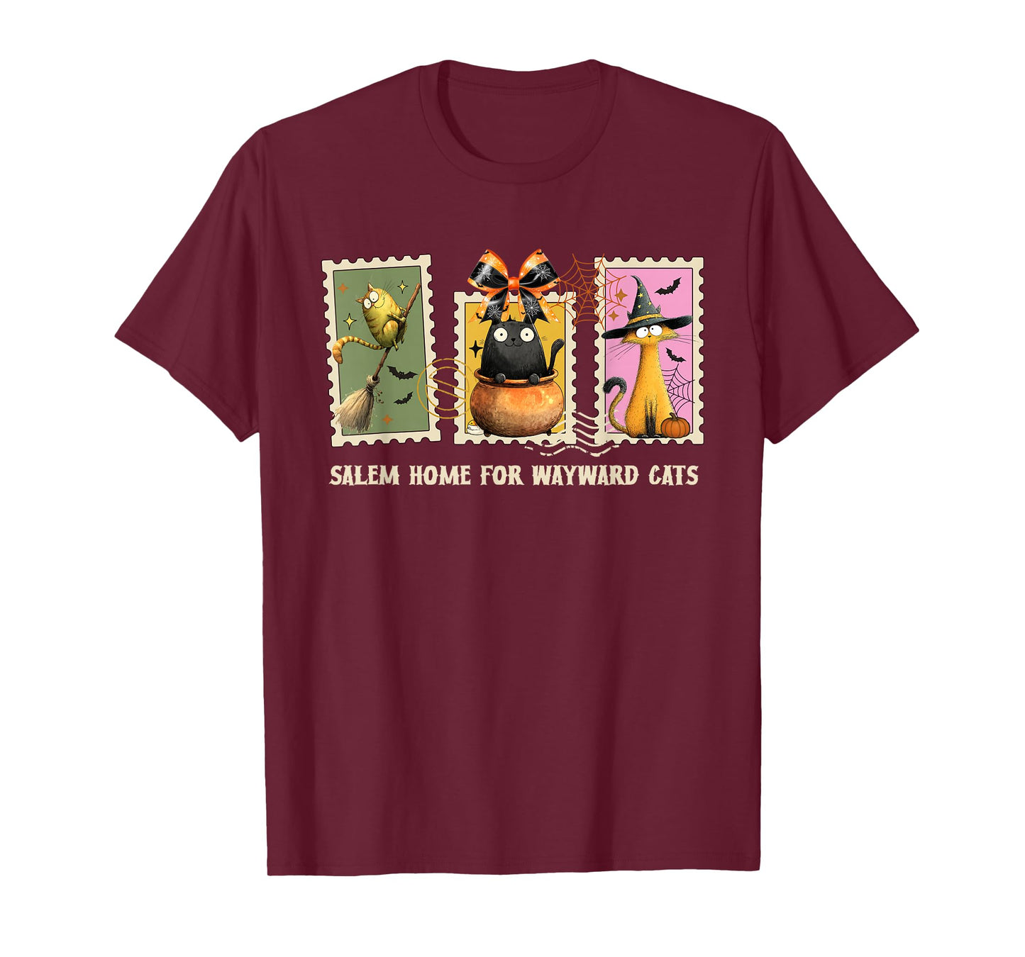 Funny Witch Salem Black Cats 1692 Halloween Postage Stamp T-Shirt