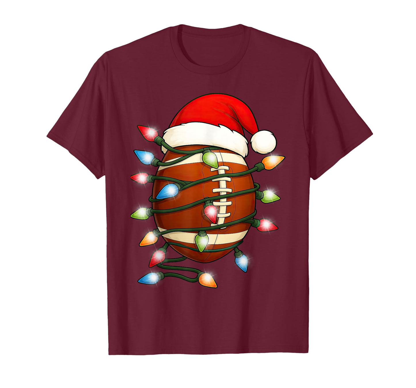 Christmas Football Ball Xmas Lights Santa Hat Men Boys Kids T-Shirt