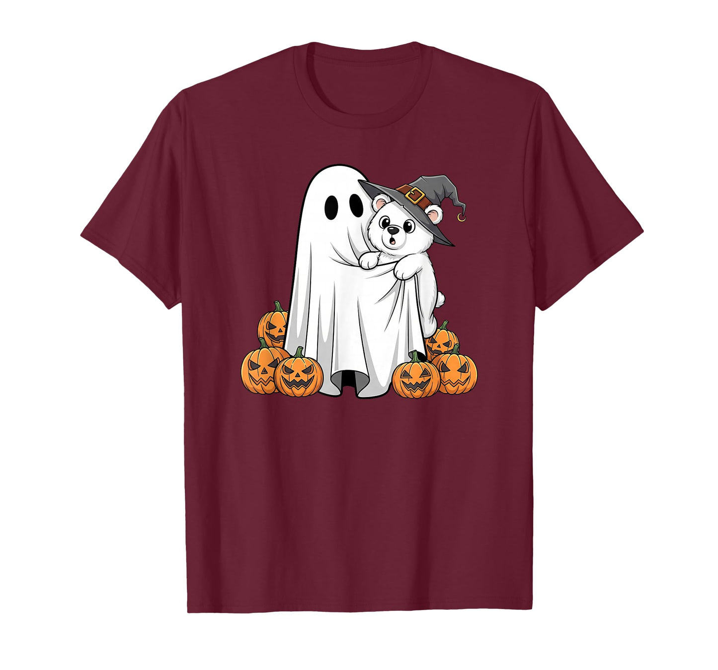 Funny Ghost Polar Bear Pumpkin Halloween Kids Mens Womens T-Shirt