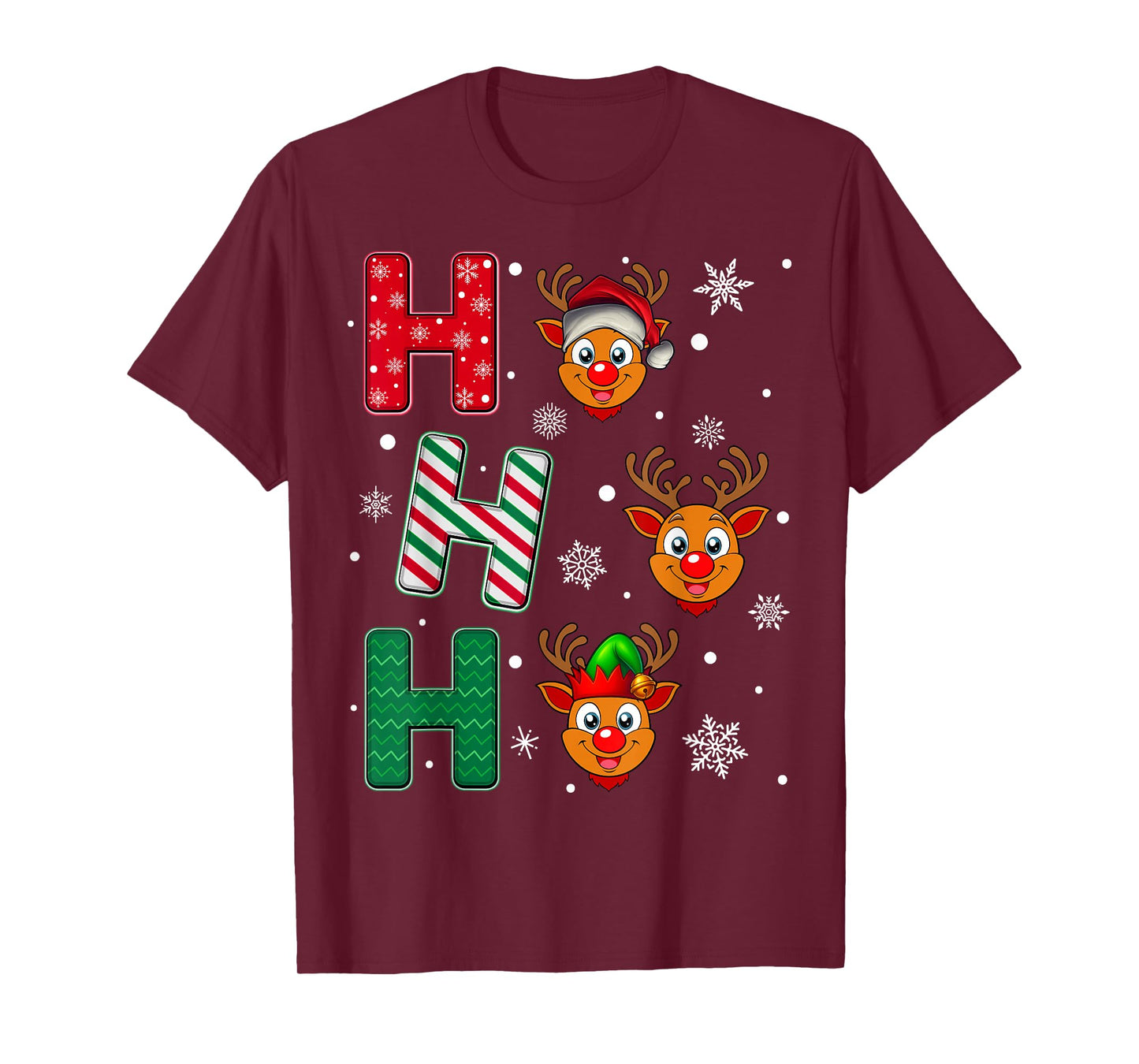 Ho Ho Ho Reindeer Animal Matching Santa Elf Xmas T-Shirt