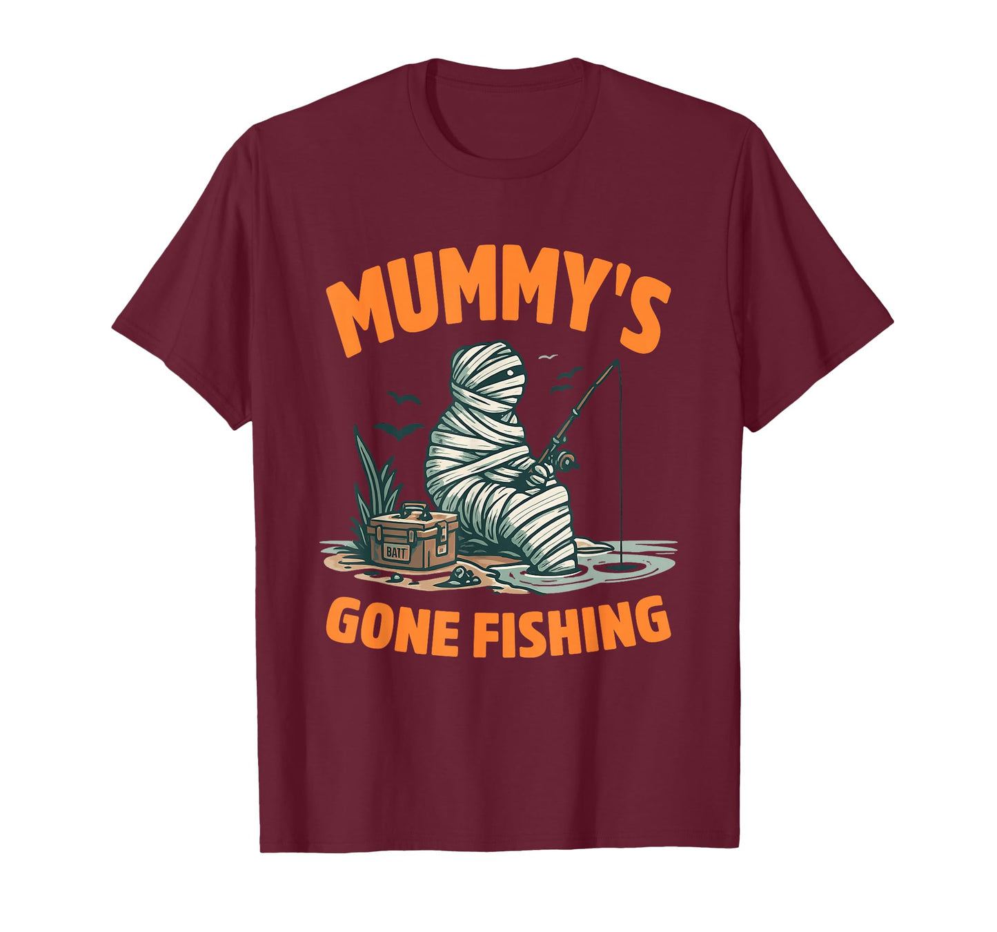 Mummy's Gone Fishing Halloween Design T-Shirt