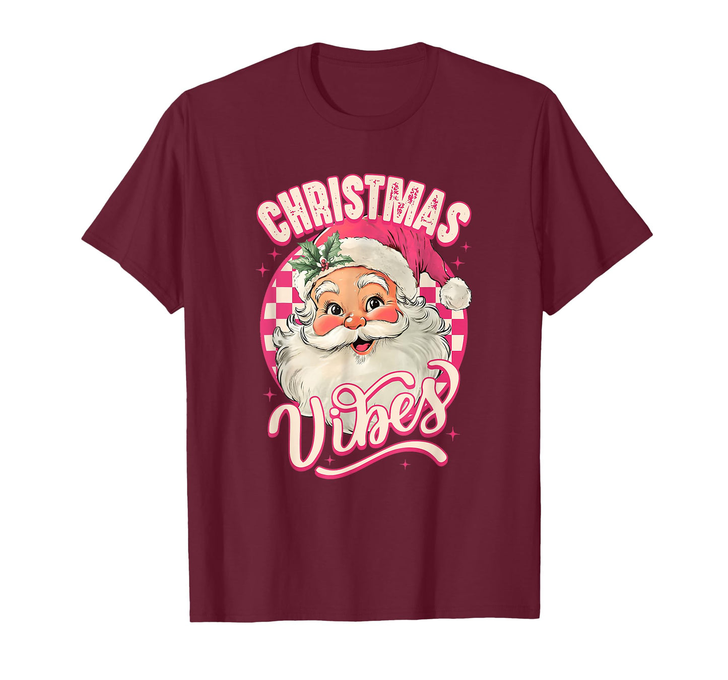 Vintage Pink Santa Claus Christmas Vibes Pajamas Xmas T-Shirt