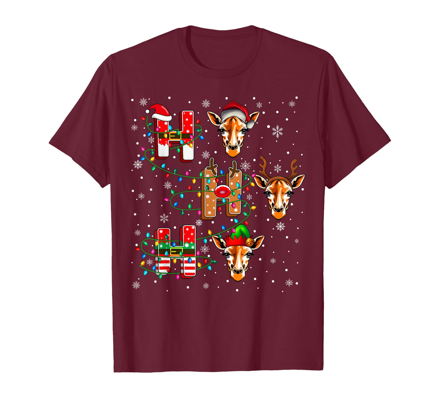 Ho Ho Ho Santa Reindeer Hat Elf Giraffe Animal Christmas T-Shirt