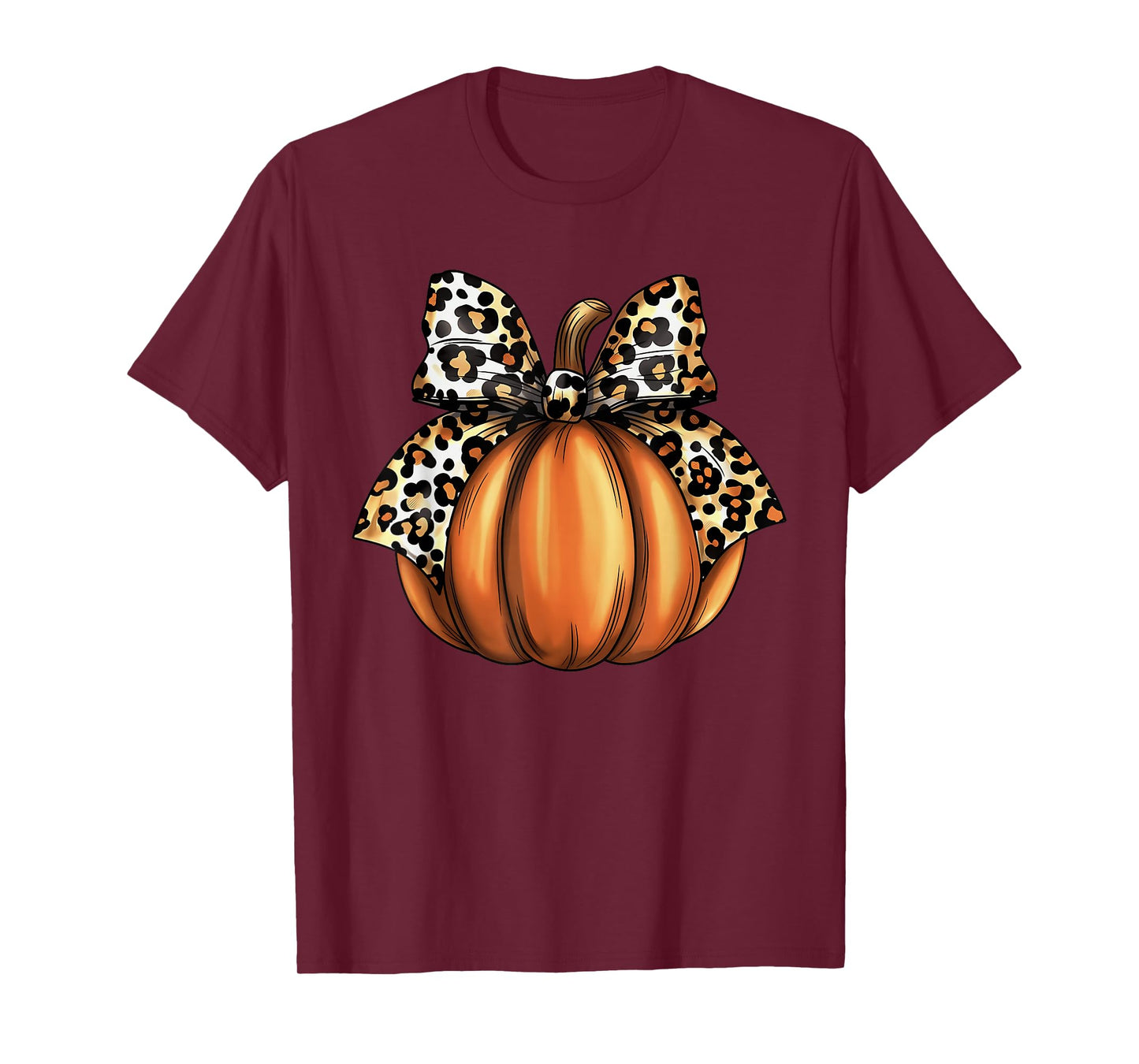 Pumpkin Leopard Coquette Bow Women Girls Kids Halloween T-Shirt