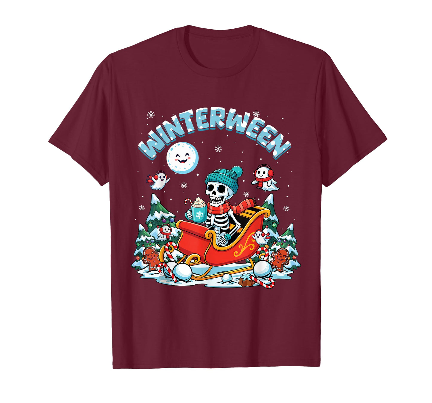 Winterween Winter Halloween Christmas Skeleton Sleigh T-Shirt