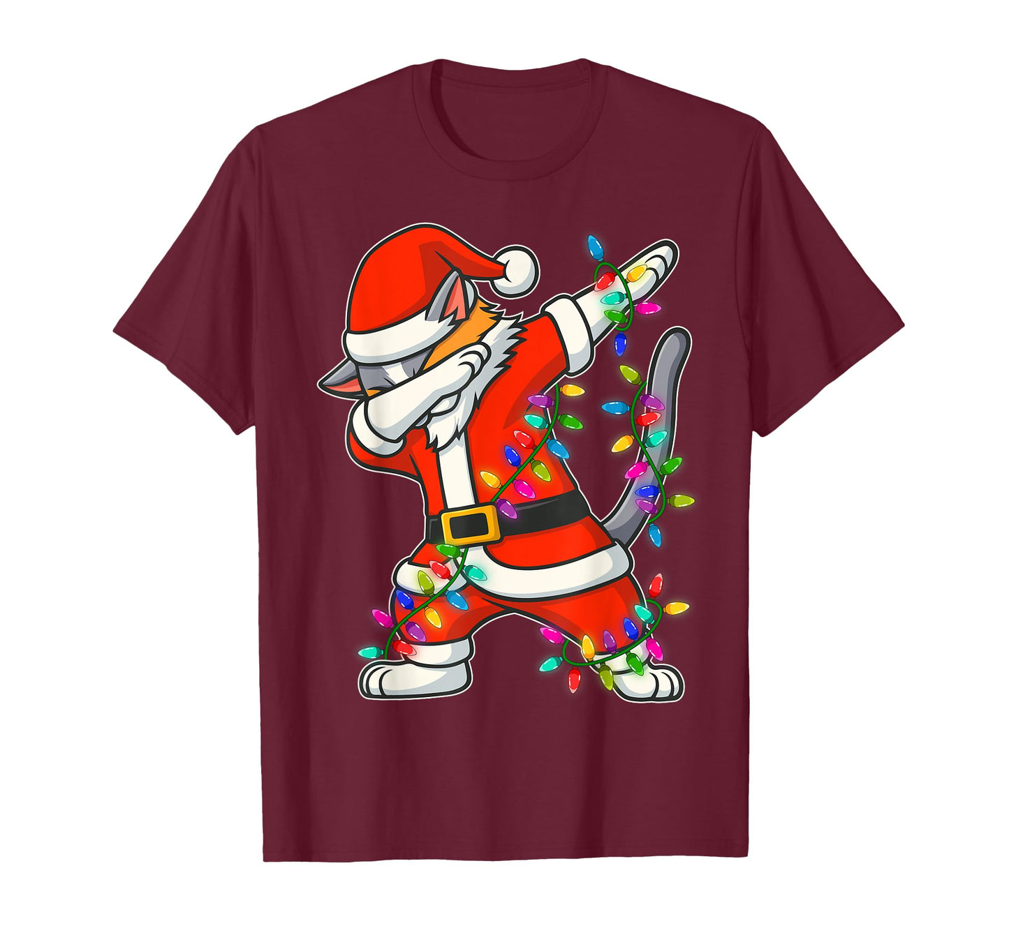 Christmas Cat Dabbing Lights Santa Xmas for Men Women Kids T-Shirt