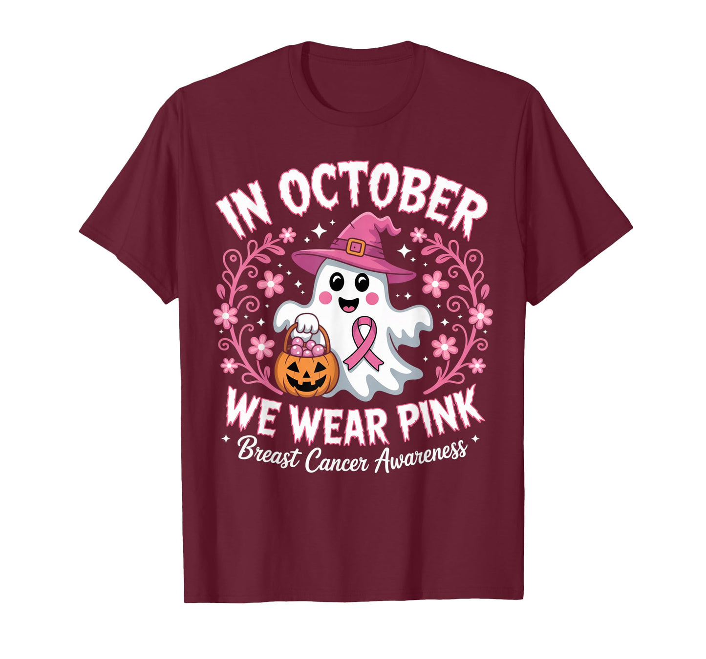 Breast Cancer Women Halloween in October We Wear Pink T-Shirt