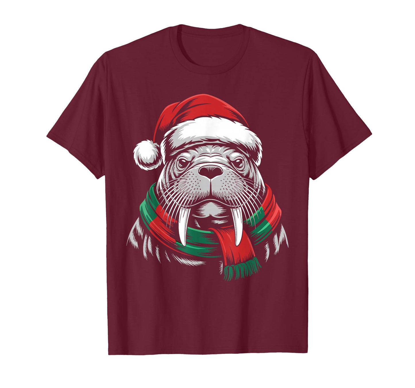 Walrus Xmas Santa Hat Scarf Christmas Costume T-Shirt