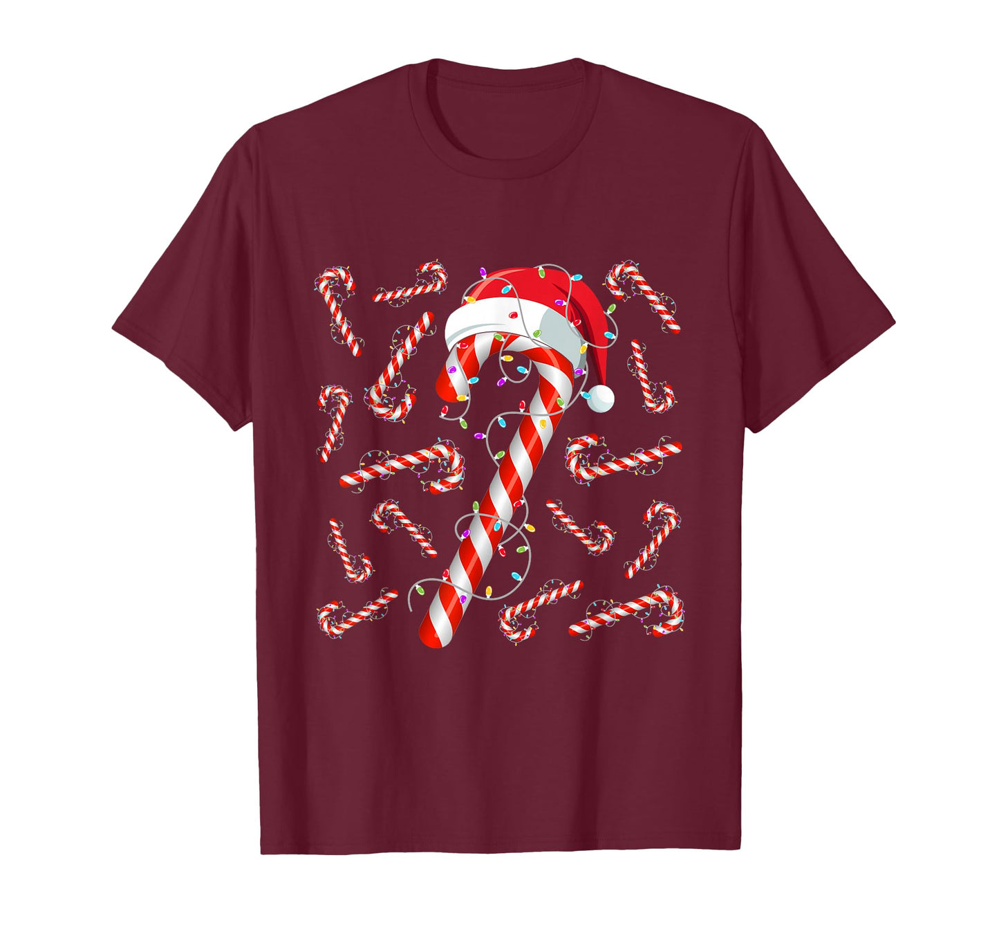 Funny Christmas Candy Cane Santa Lights Xmas Pajama T-Shirt