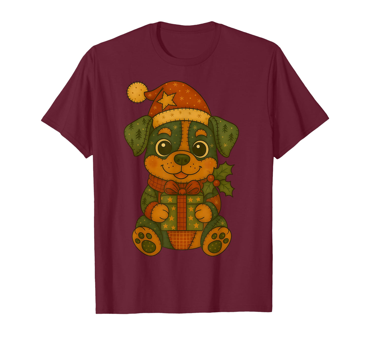 Patchwork Rottweiler with Santa Hat for Christmas T-Shirt