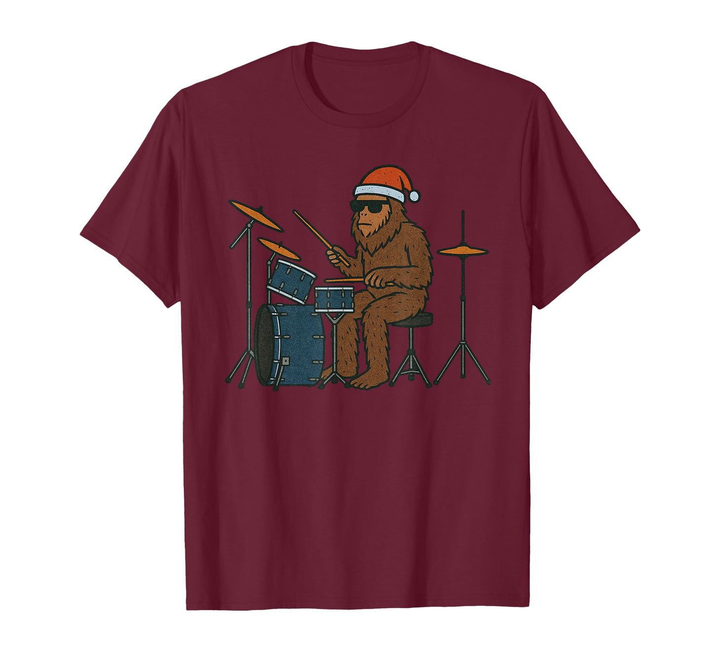 Sasquatch Playing Drums Christmas Vintage Drummer Xmas T-Shirt