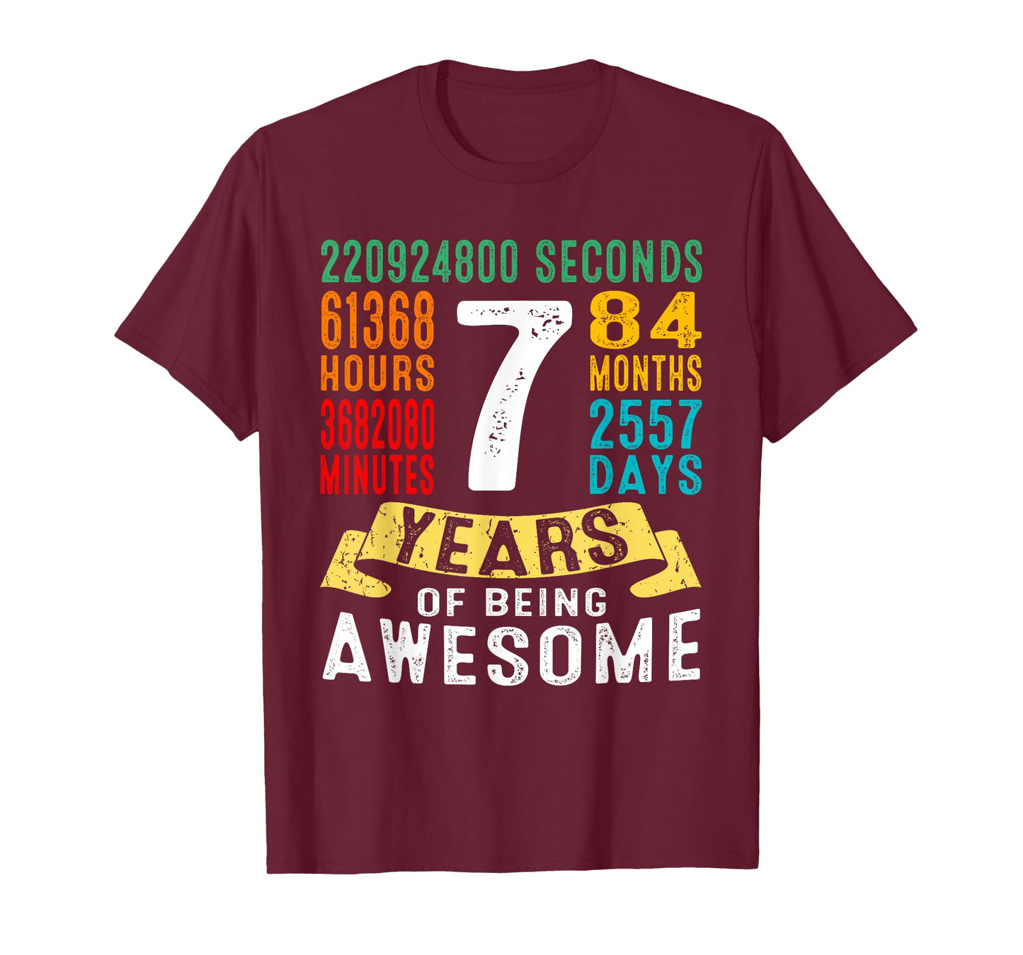 7 Years Old 7th Birthday Gifts Retro Vintage 84 Months T-Shirt