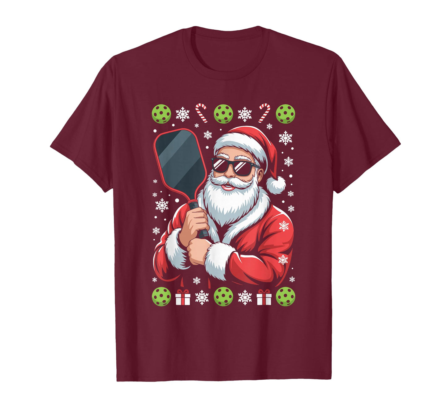 Santa Claus Pickleball Player Ugly Christmas Sweater Paddle T-Shirt