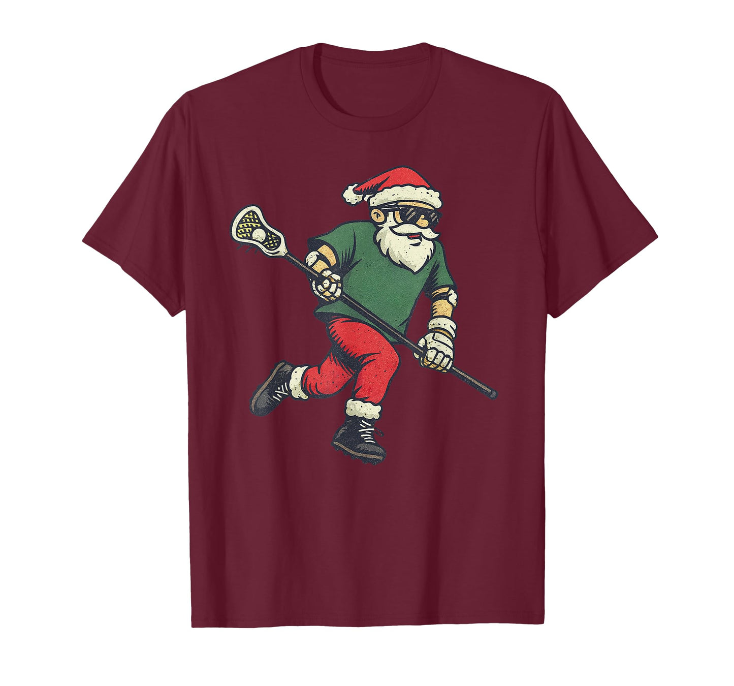 Santa Playing Lacrosse Christmas Vintage Funny Lax Xmas T-Shirt