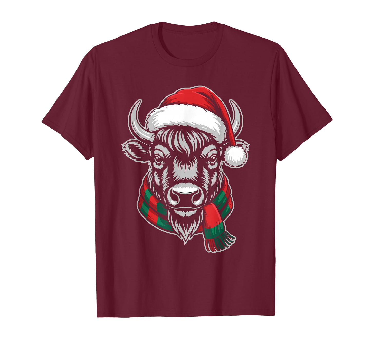Bison Xmas Santa Hat Scarf Christmas Costume T-Shirt