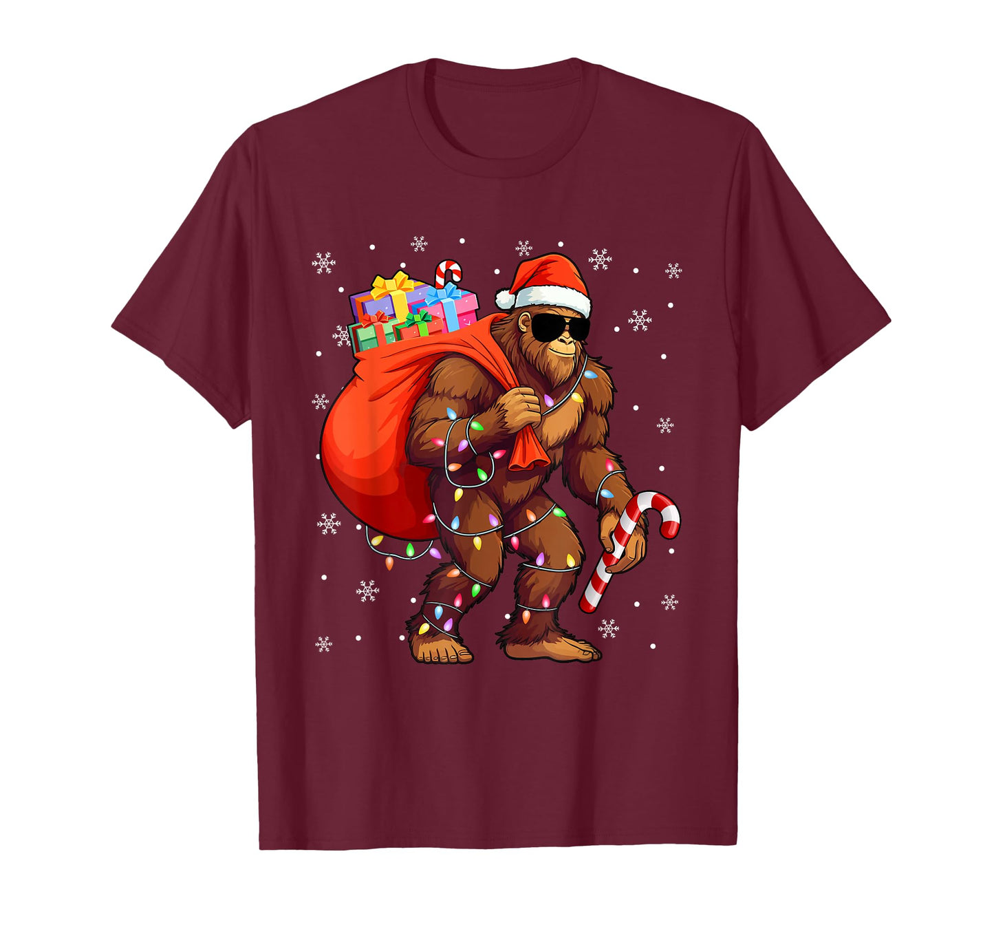 Bigfoot Christmas Lights Candy Cane Xmas Sasquatch Lovers T-Shirt