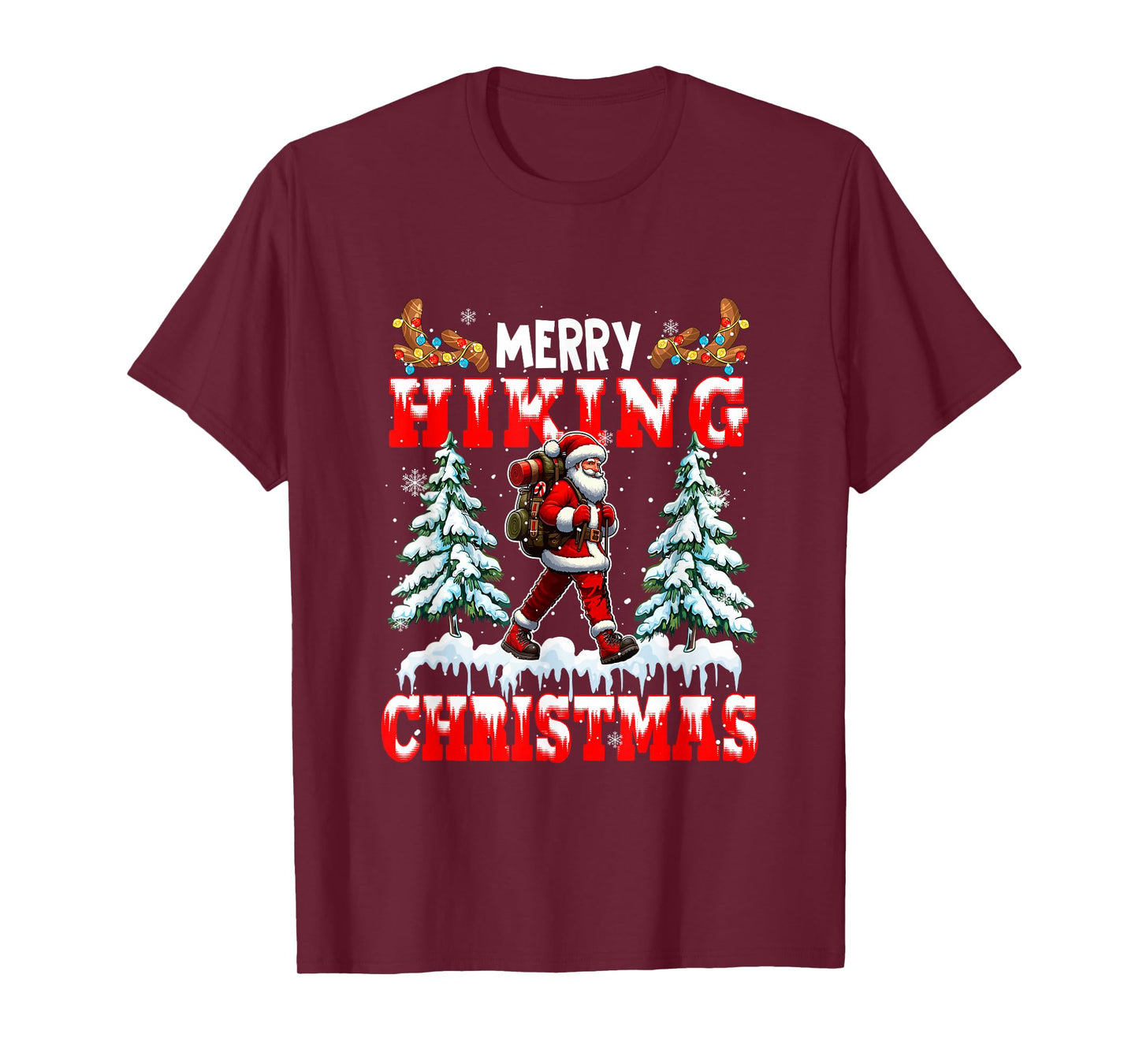 Merry Christmas Hiking Santa Colorful Costume Sport Lover T-Shirt