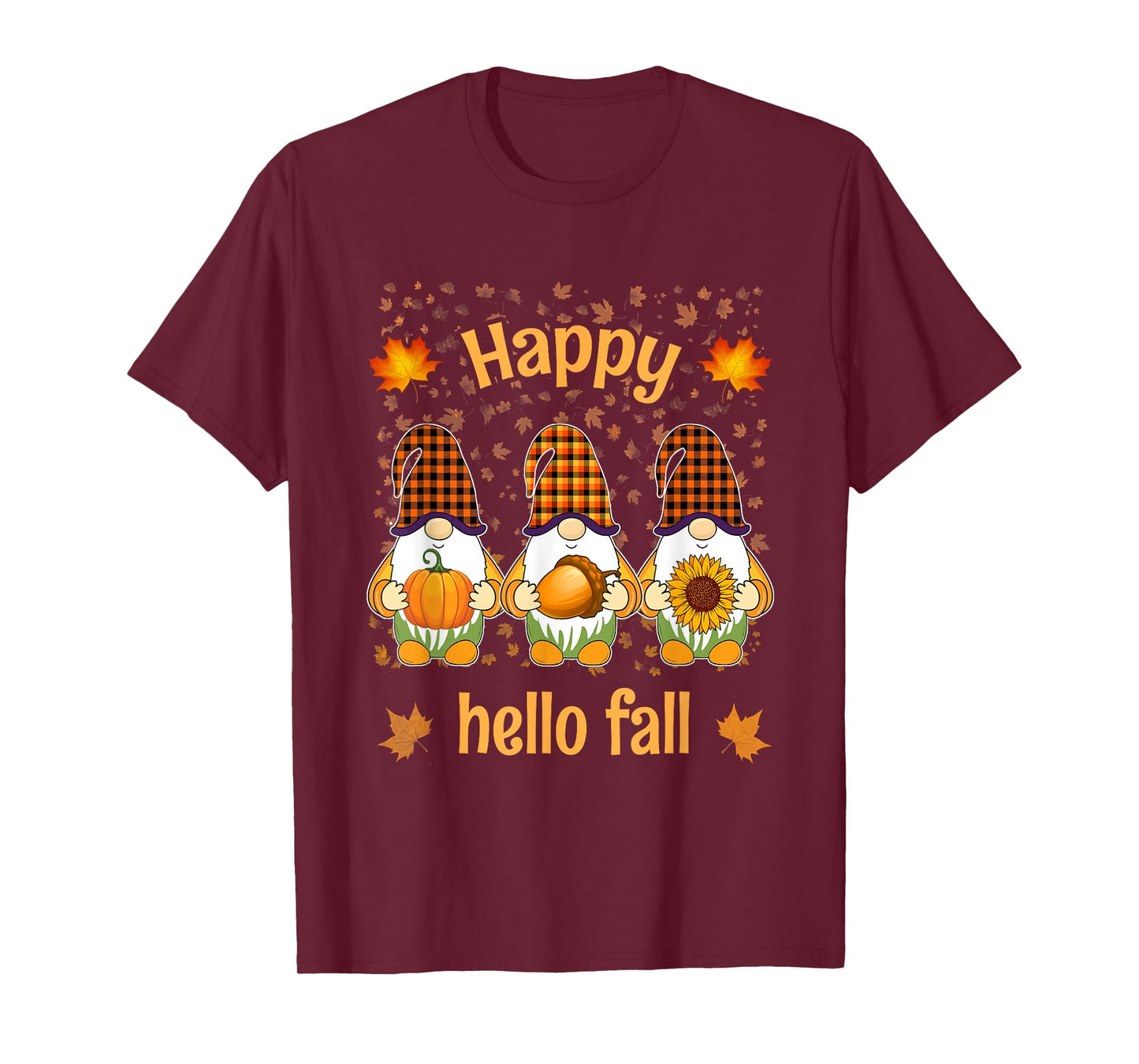 Funny Tree Gnomes Witch Holding Pumpkin Halloween Hello Fall T-Shirt