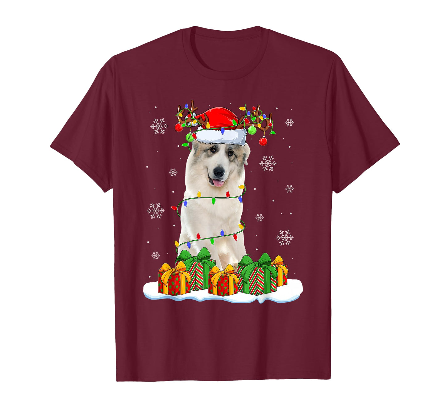 Great Pyrenees Dog Christmas Lights Santa Pet Dog Lover Xmas T-Shirt