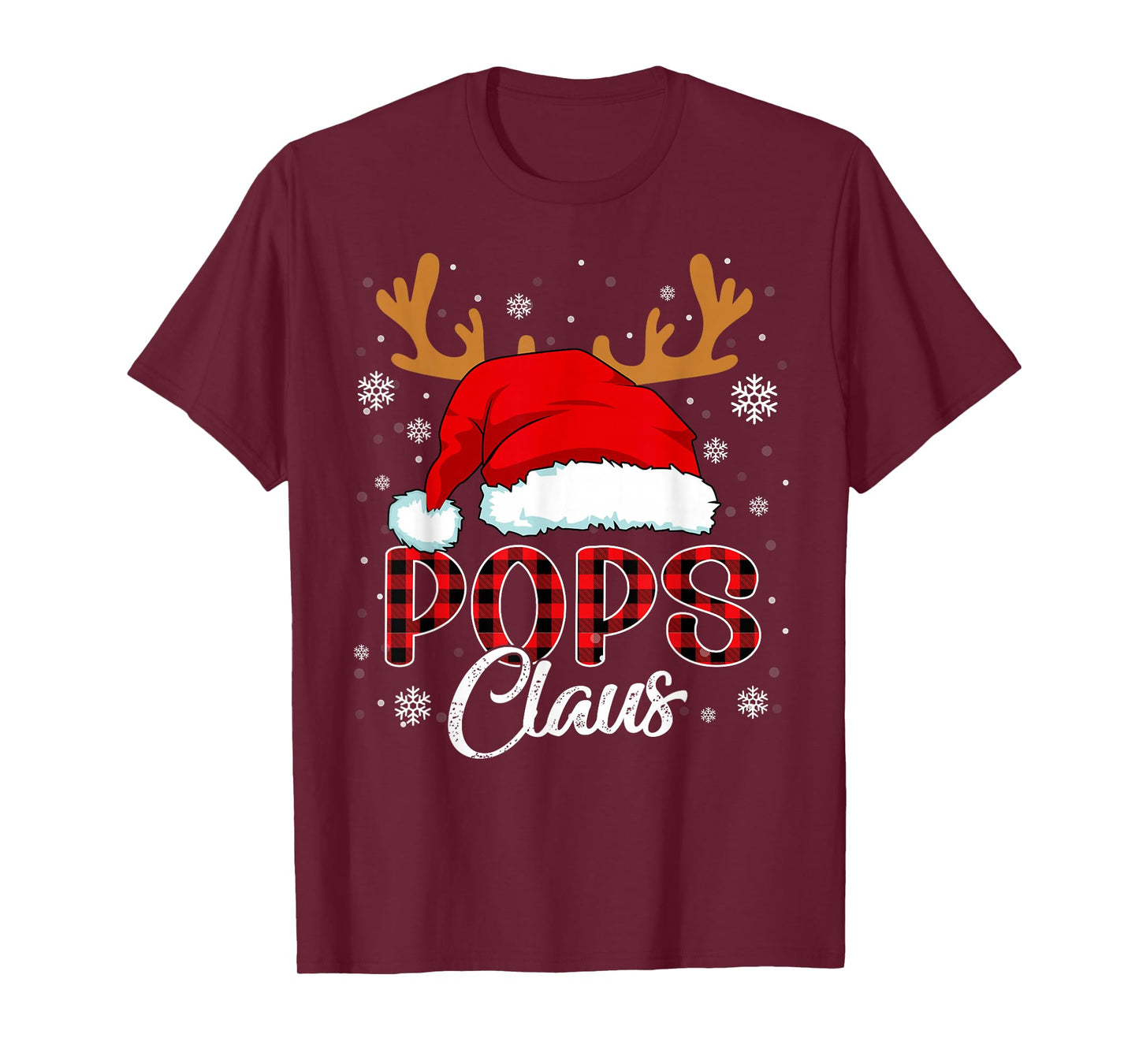 Pops Claus Santa Hat Christmas Red Plaid Matching Family T-Shirt