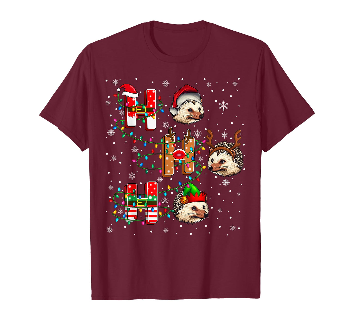 Ho Ho Ho Santa Reindeer Hat Elf Hedgehog Animal Christmas T-Shirt