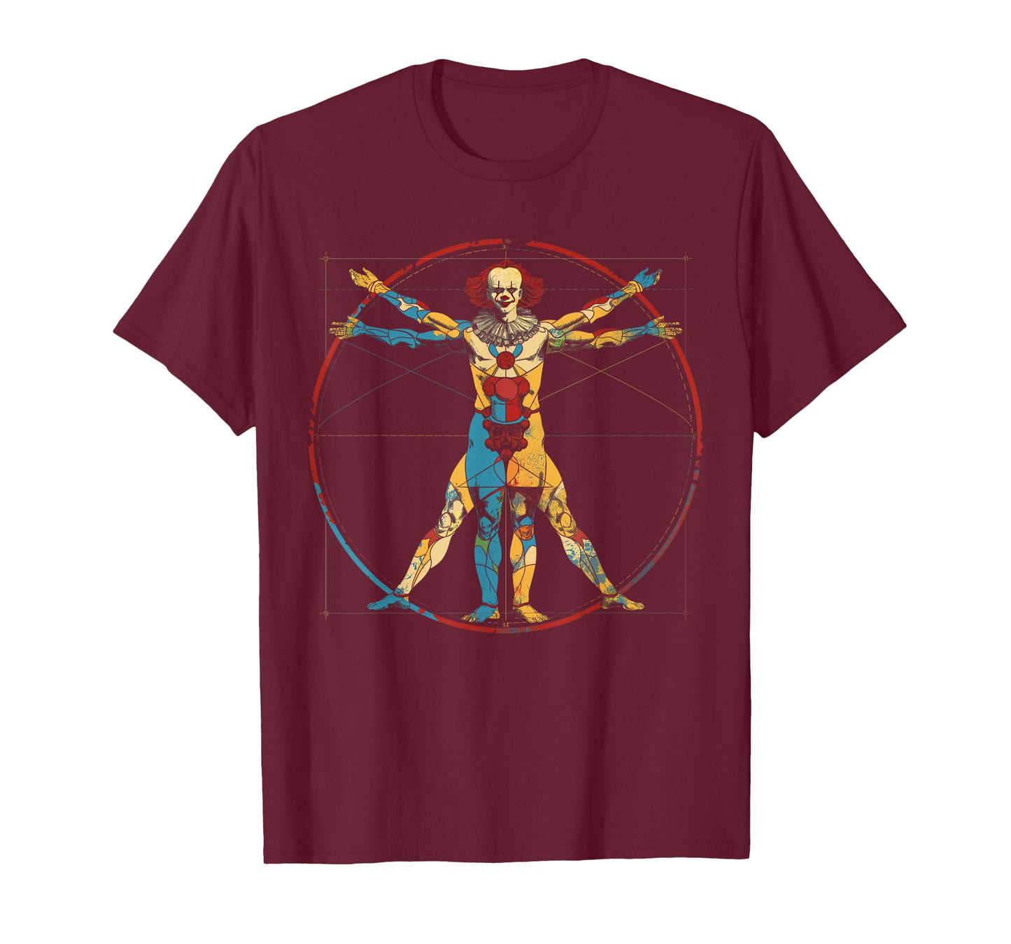 Clowncore Aesthetic Vitruvian Man Clown Creepy Goth T-Shirt