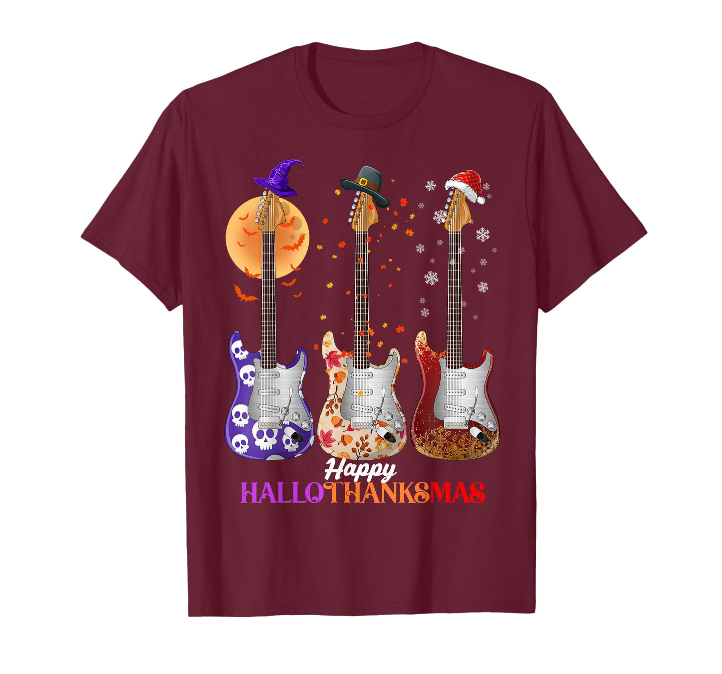 Happy HalloThanksMas Guitar Halloween Thanksgiving Christmas T-Shirt
