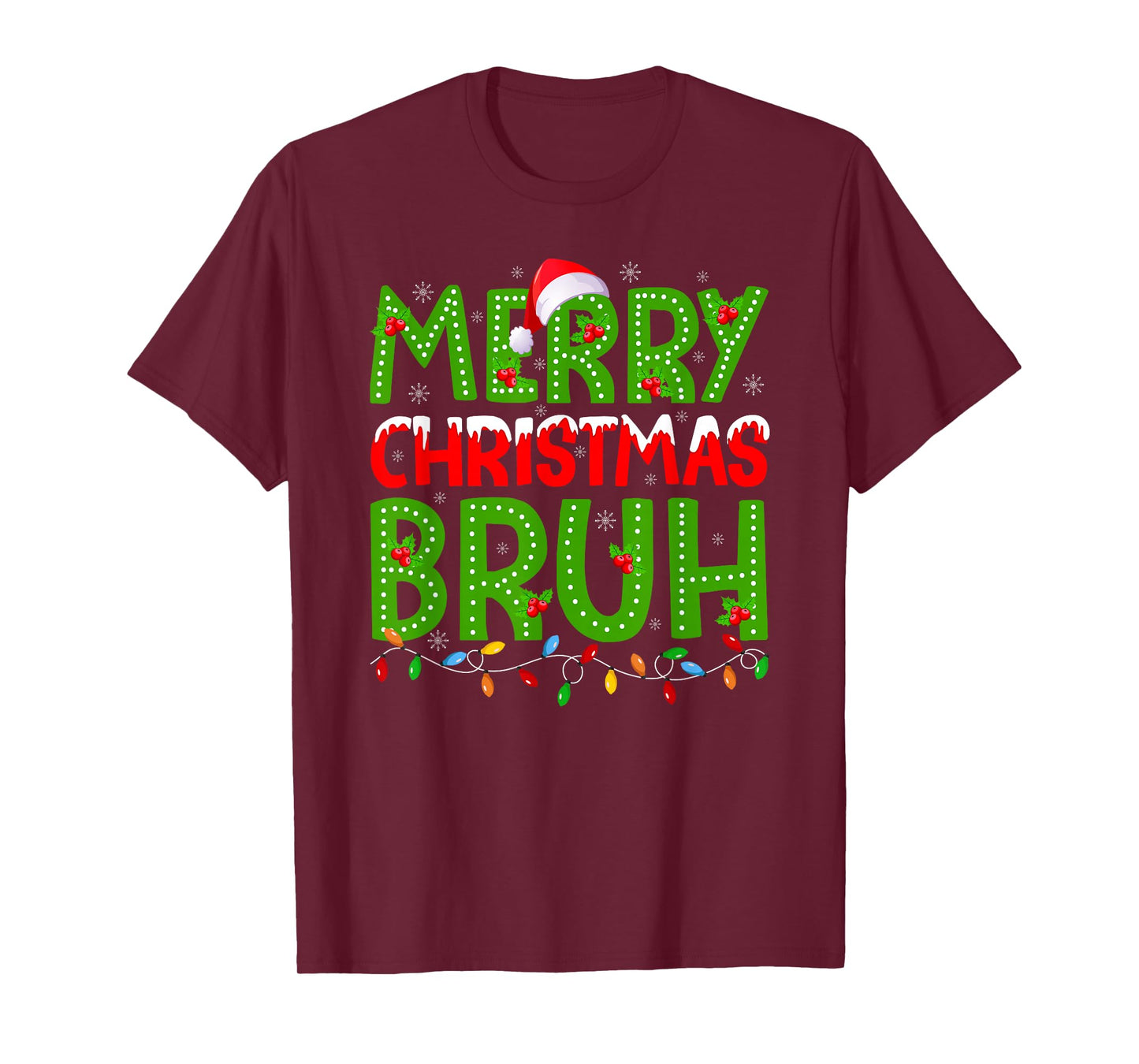 Merry Christmas Bruh Santa Family Pajamas Xmas Lights Boys T-Shirt