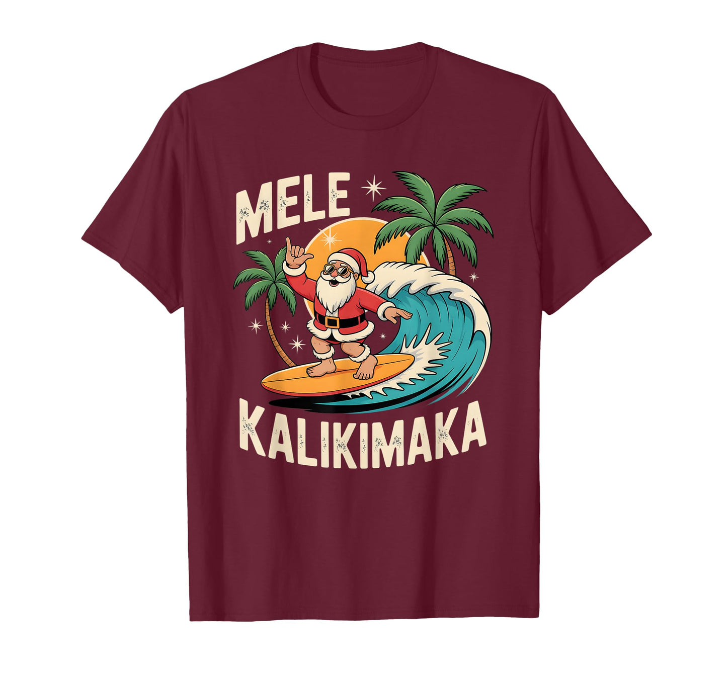 Mele Kalikimaka Hawaii Christmas Shirt Surfing Santa Tee T-Shirt