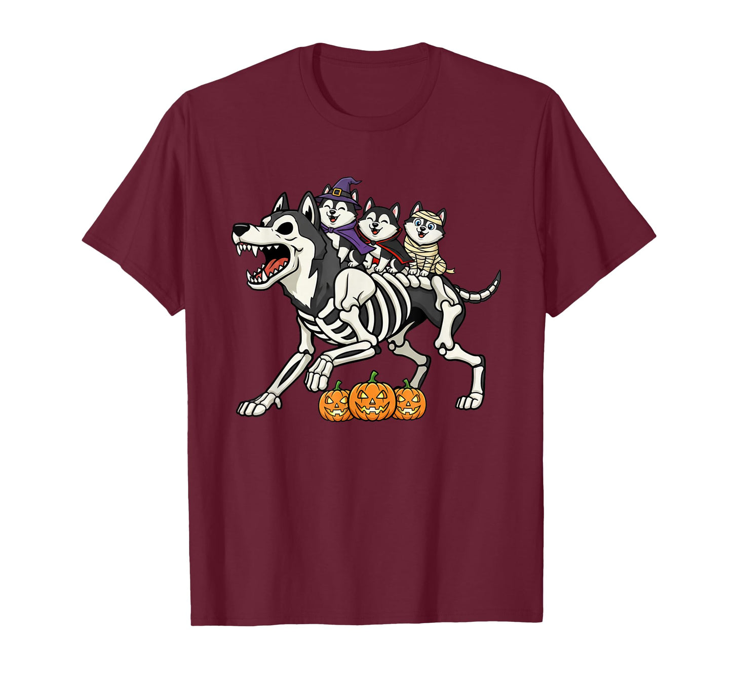 Siberian Husky Skeleton Mummy Witch Halloween Mens Womens T-Shirt