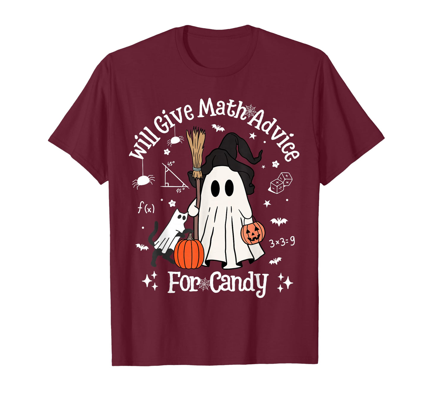 Funny Math Teachers Halloween Ghost Woman Kid Girl Cat Lover T-Shirt