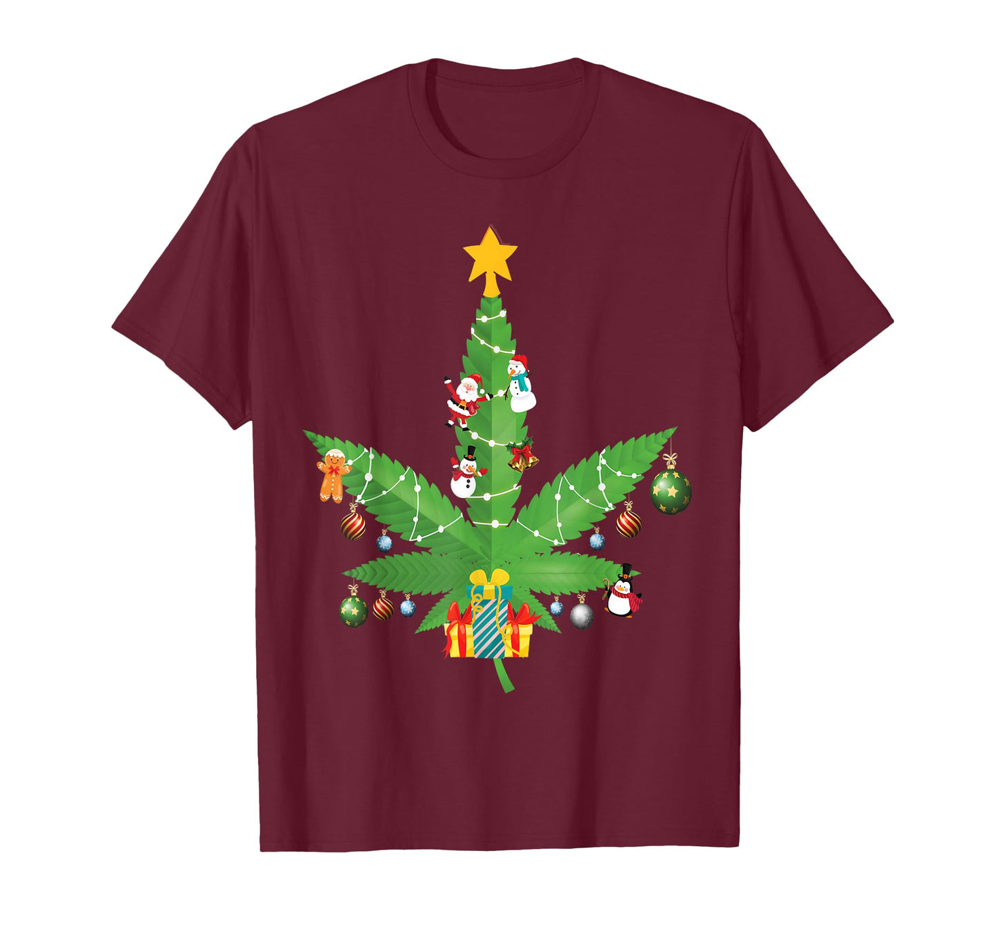 Funny Weed Leaf Christmas Tree Marijuana Stoner 420 Tee T-Shirt