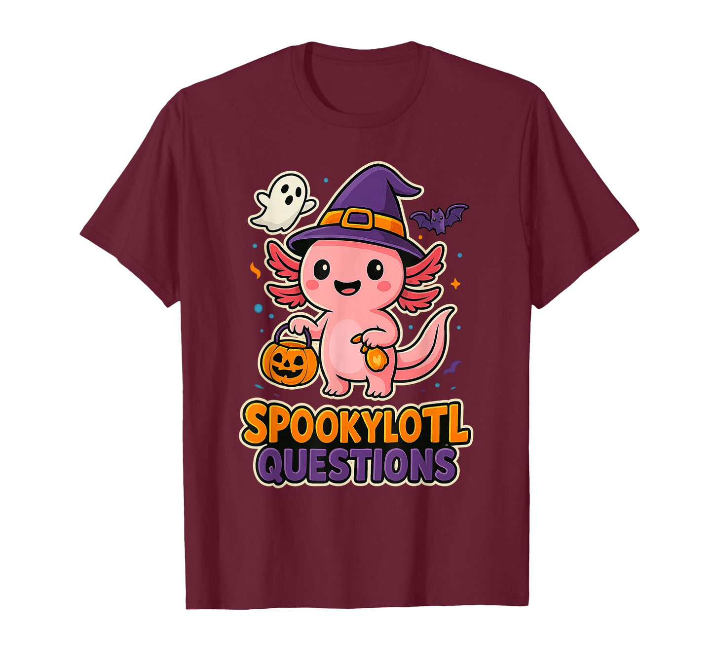 Funny Halloween Axolotl Spookylotl Pumpkin Kawaii Question T-Shirt