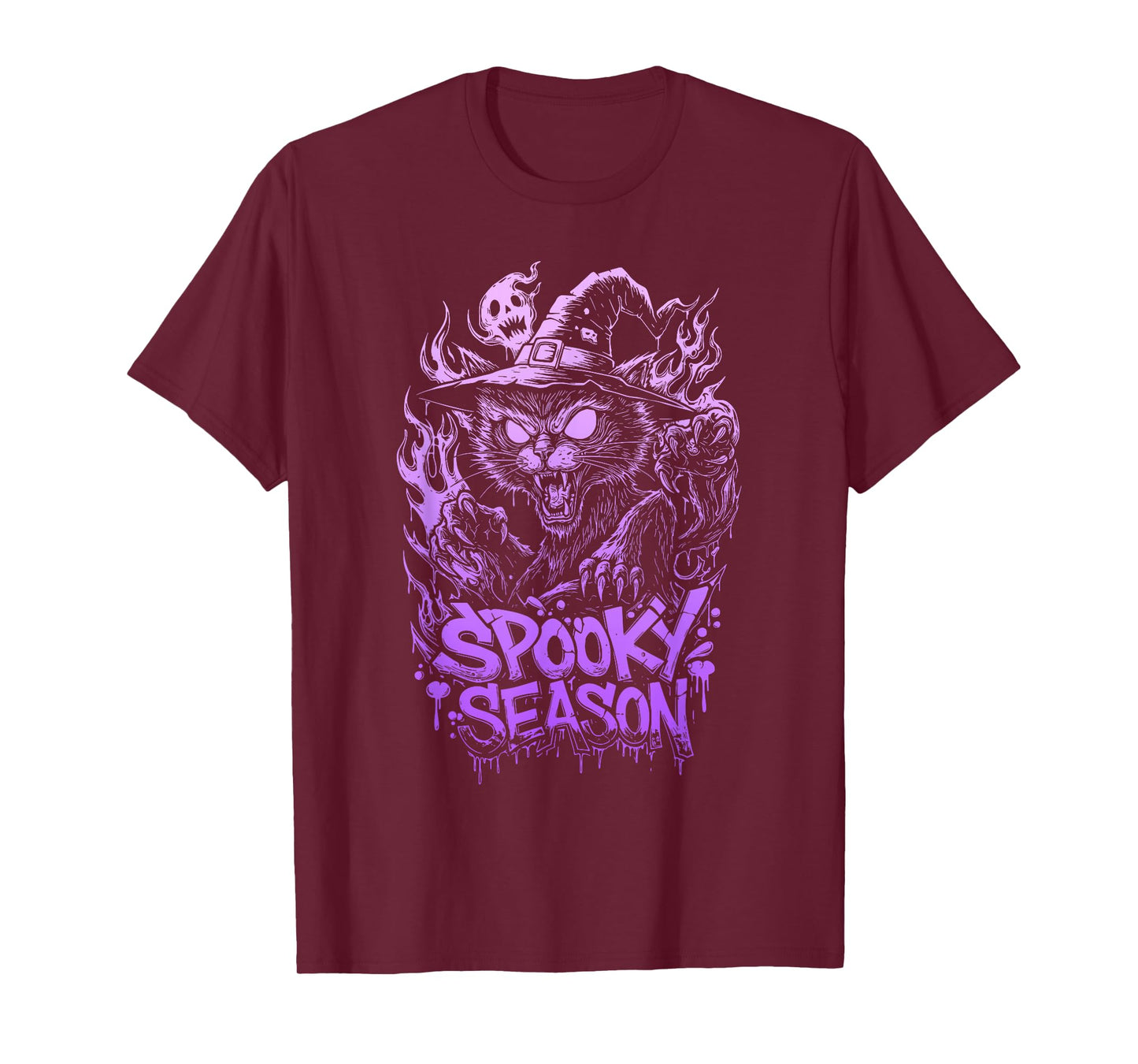 Spooky Season Halloween Cat Witch Hat Scary Creepy Graphic T-Shirt