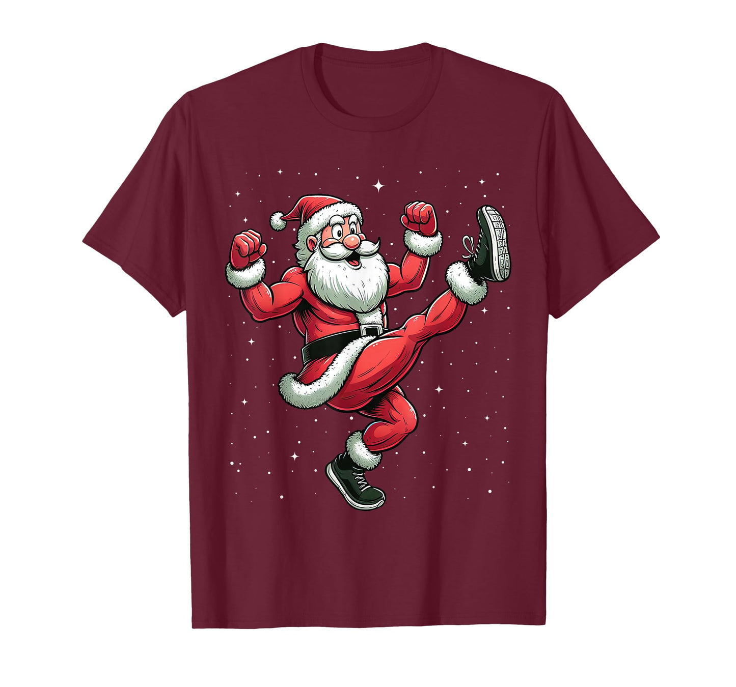 Santa Exercising Gym Fitness Workout Christmas Snow T-Shirt