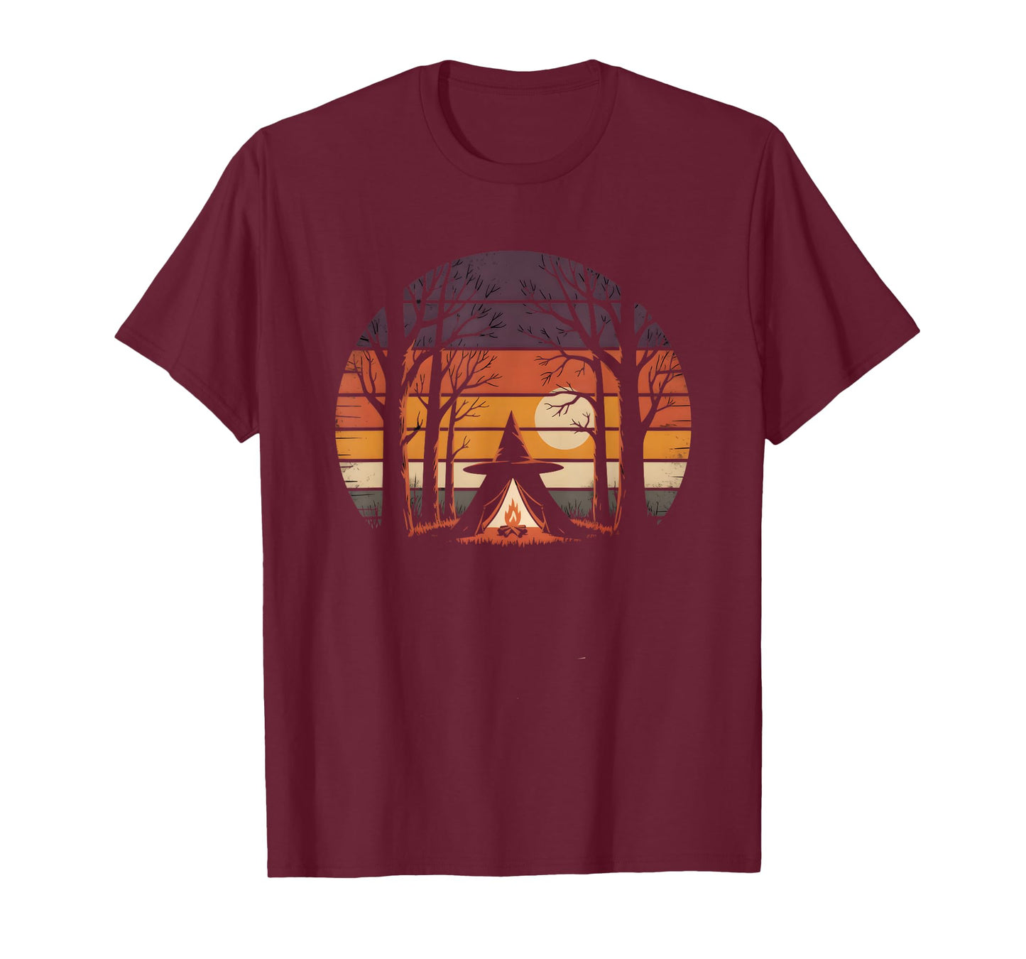Retro Witchy Camping Halloween Sunset T-Shirt