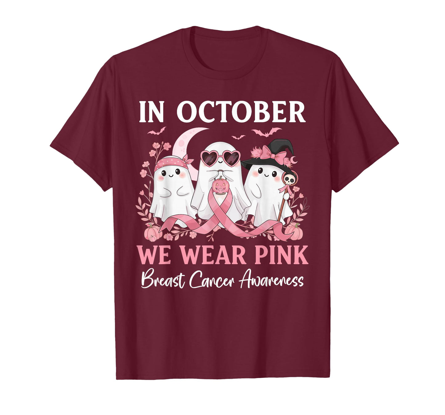Breast Cancer Shirt for Women in October We Wear Pink Ghost T-Shirt