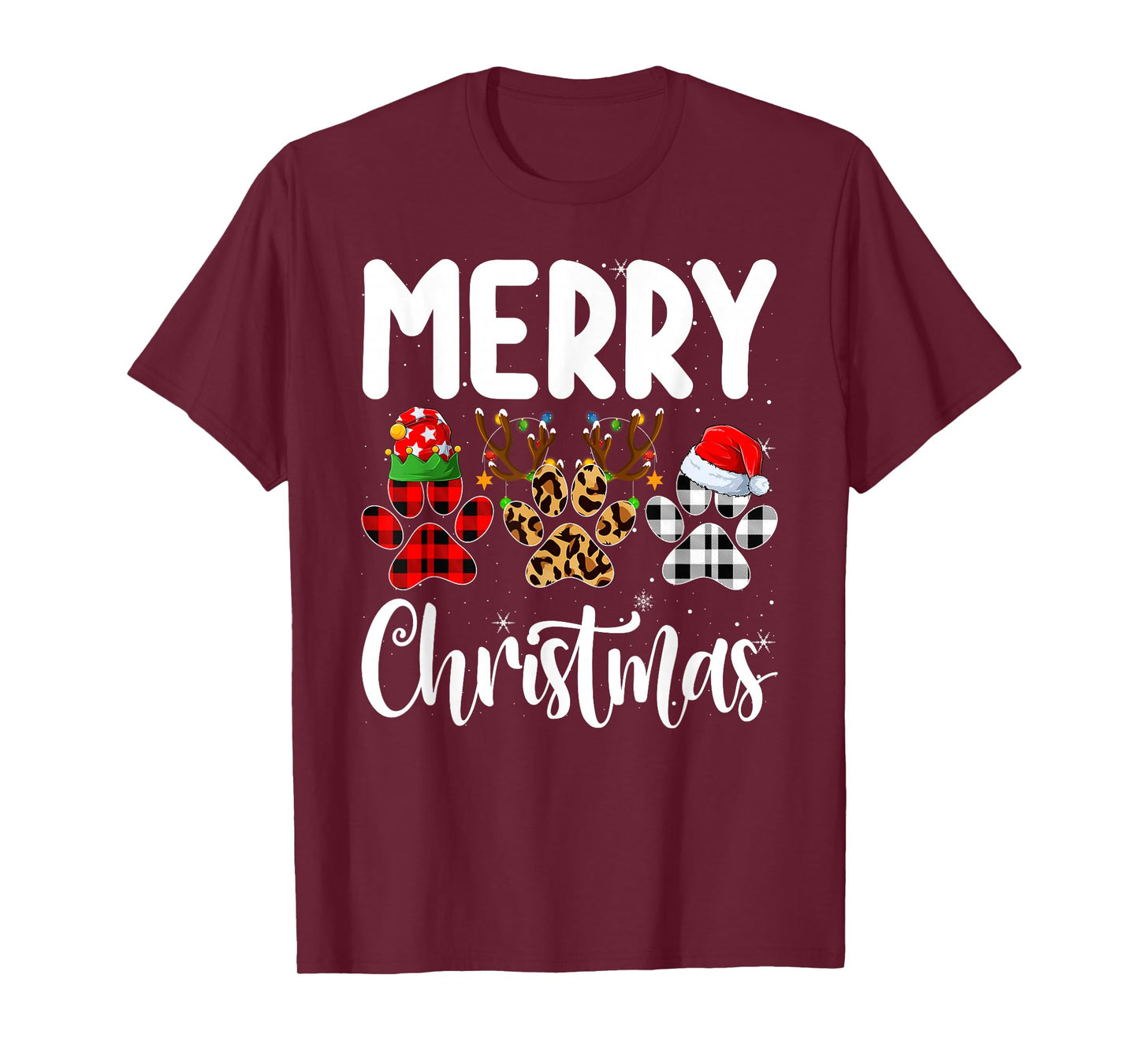 Dog Paw Christmas Elf Reindeer Santa Puppy Dog Lover Xmas T-Shirt
