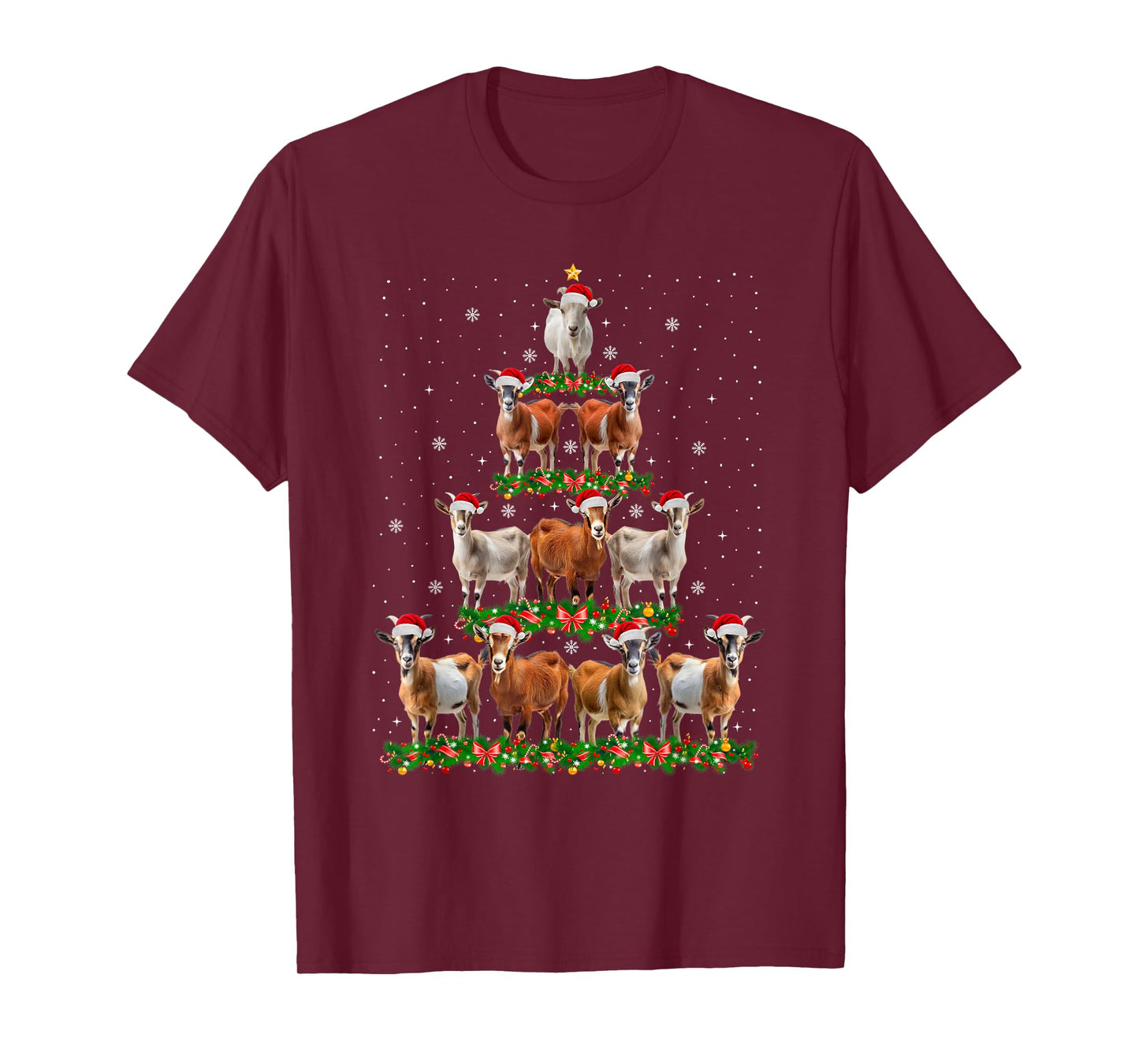 Goat Christmas Tree Lights Funny Xmas Family Men Women T-Shirt