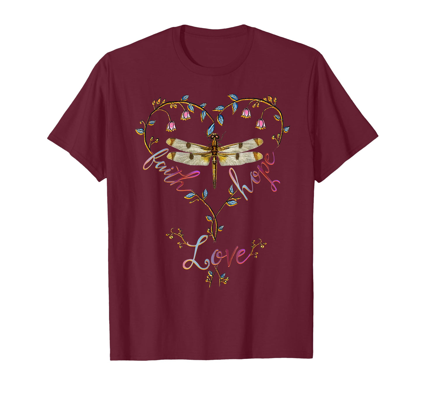 Faith Hope Love Dragonfly Heart Religious Jesus Christian T-Shirt